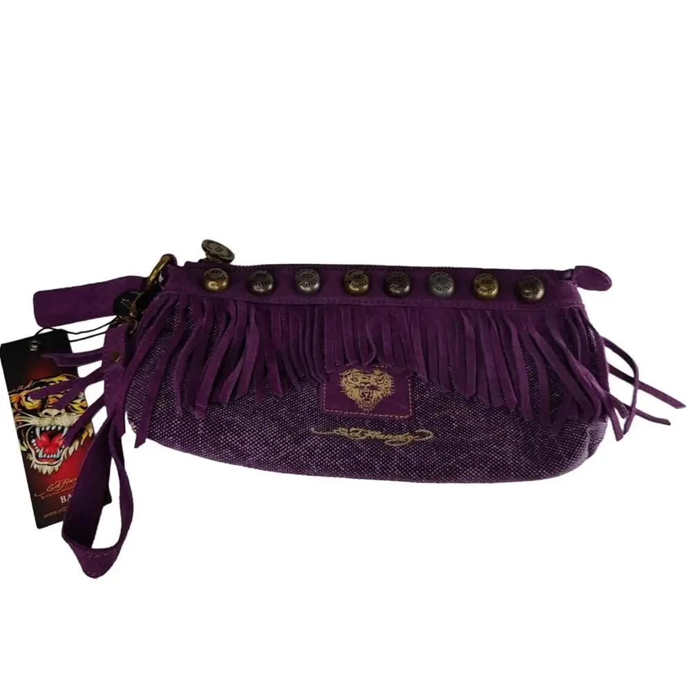 Vintage Purple Y2K Ed Hardy fringe clutch